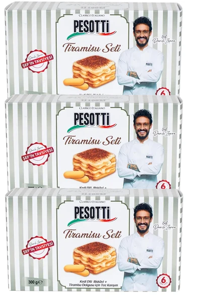 Pesotti Tiramisu Seti 300g (Kedi Dili Bisküvi & Tiramisu Dolgusu Toz Karışım) x 3 Adet ürün görseli 1