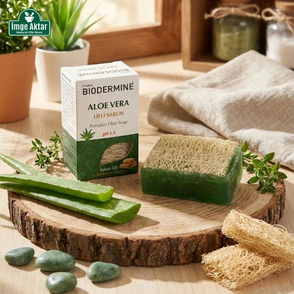 Biodermine Doğal Kabak Lifli Aloe Vera Sabun - Rahatlatıcı ve Nemlendirici (130 gr) ürün görseli 1