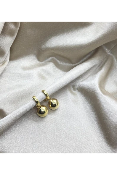 925 Ayar Gümüş 14 K Gold Kaplama Top Küpe ürün görseli 1