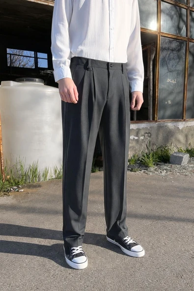 Premium Baggy Kumaş Pantolon Antrasit ürün görseli 1