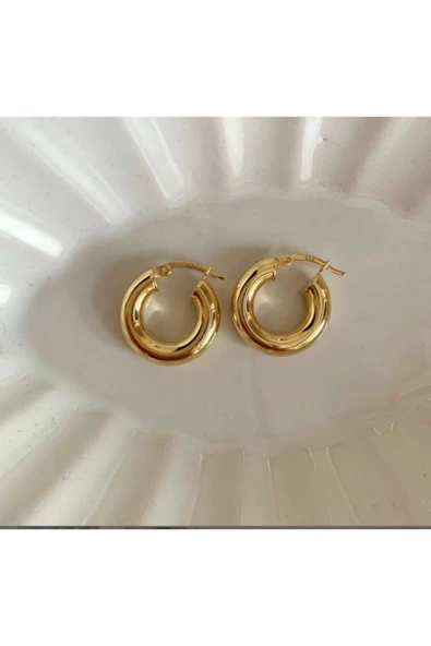Kadın Gold 925 Ayar Gümüş Halka Küpe ürün görseli 1