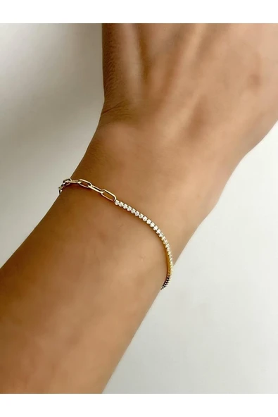 925 Ayar Gümüş Su Yolu Ve Zincir Tasarım Gold Bileklik ürün görseli 1