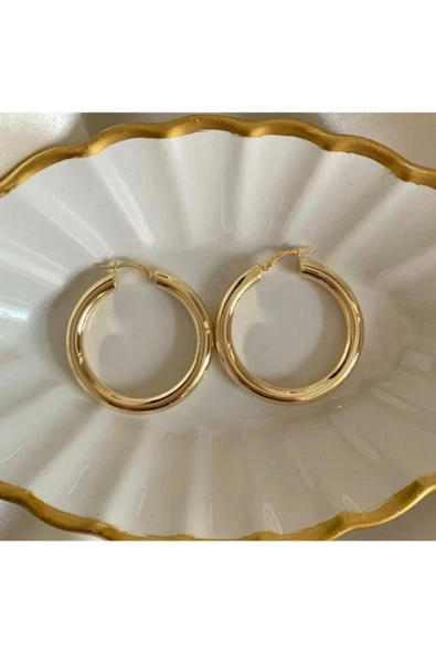 Kadın Gold 925 Ayar Gümüş Orta Boy Halka Küpe ürün görseli 1