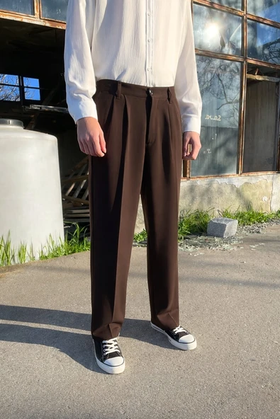 Premium Baggy Kumaş Pantolon Kahve ürün görseli 1