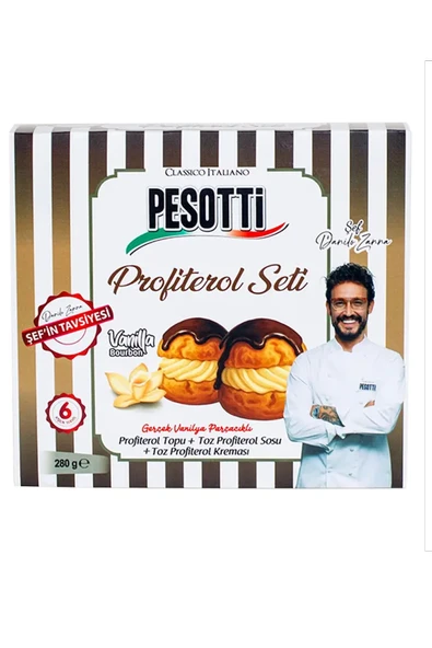 Pesotti Profiterol Seti 280g (Vanilya Bourbonlu Toz Profiterol Sosu & Krema Karışımı) ürün görseli 1