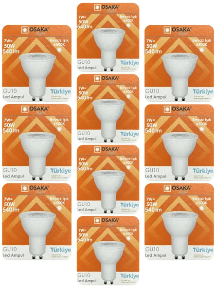 (10 Adet) Osaka 7W (50W) Beyaz Işık (6500K) GU10 Duylu Led Spot Ampul ürün görseli 1