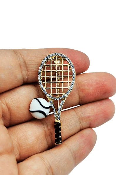Taşlı Tenis Raketi ve Top Gold Broş ürün görseli 1