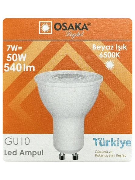 (1 Adet) Osaka 7W (50W) Beyaz Işık (6500K) GU10 Duylu Led Spot Ampul ürün görseli 1