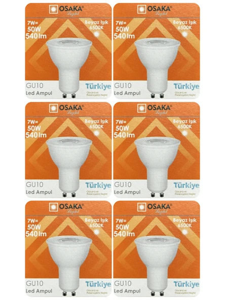 (6 Adet) Osaka 7W (50W) Beyaz Işık (6500K) GU10 Duylu Led Spot Ampul ürün görseli 1