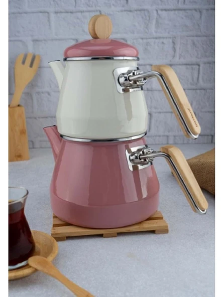 Bambum B6085 Lumino Bambu Kulplu Emaye Çaydanlık Takımı Pembe ürün görseli 1