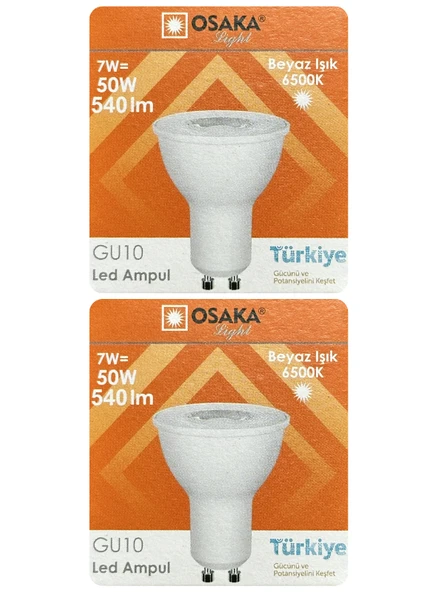 (2 Adet) Osaka 7W (50W) Beyaz Işık (6500K) GU10 Duylu Led Spot Ampul ürün görseli 1
