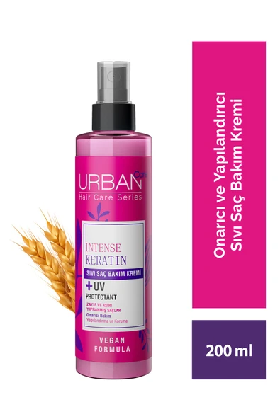 Urban Care Intense Keratin Zayıf ve Yıpranmış Saçlara Özel Onarıcı Sıvı Saç Bakım Kremi-200ml-vegan ürün görseli 1