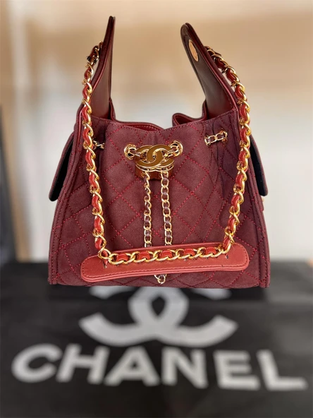 BORDO CHANEL BÜZGÜLÜ SÜET ÇANTA EN 25 CM BOY 20 CM ürün görseli 1