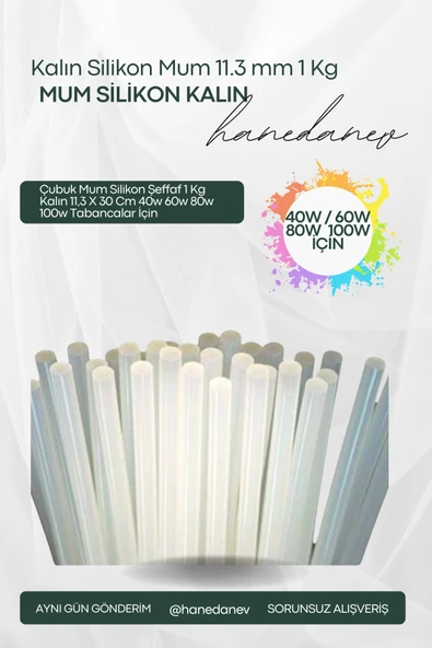 Çubuk Mum Silikon Şeffaf 1 Kg Kalın 11,3 X 30 Cm 40w 60w 80w 100w Tabancalar İçin ürün görseli 1