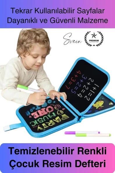 #Defter Temizlenebilir Renkli Çocuk Resim Defteri Silinebilen Boyama Kitabı Tekrar Kullanılabilir ürün görseli 1