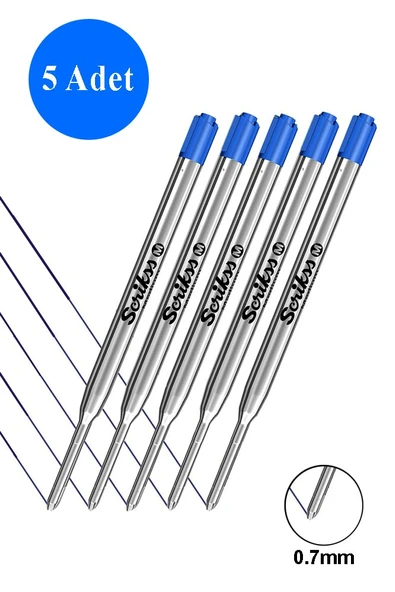 Scrikss Mavi Tükenmez Kalem Yedeği Metal 0.7mm 5 Adet Tükenmez Kalem Refili Tükenmez Kalem Yedeği ürün görseli 1