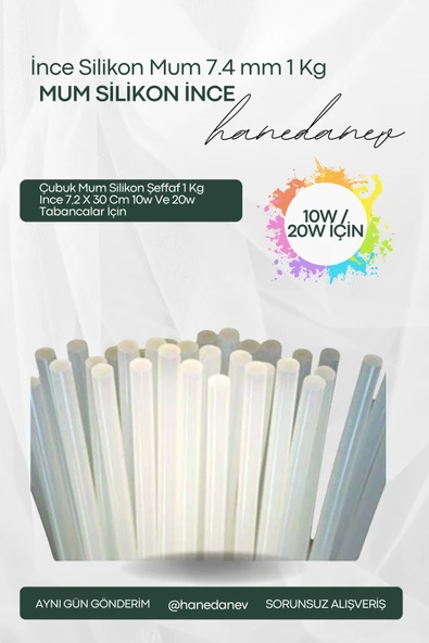 Çubuk Mum Silikon Şeffaf 1 Kg Ince 7,2 X 30 Cm 10w Ve 20w Tabancalar İçin ürün görseli 1
