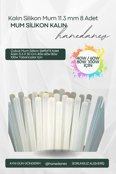 8 Adet Çubuk Mum Silikon Şeffaf Kalın 11,3 X 30 Cm 40w 60w 80w 100w Tabancalar İçin ürün görseli 1