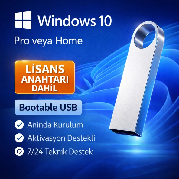 Windows 10 Pro & Home Kurulum USB’si ve Lisans Anahtarı - Aktivasyon Destekli ürün görseli 1