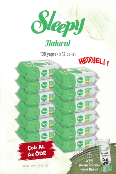 Sleepy Natural 12 Paket Kişisel Bakım Havlusu 100'lü ve Rosie ürün görseli 1