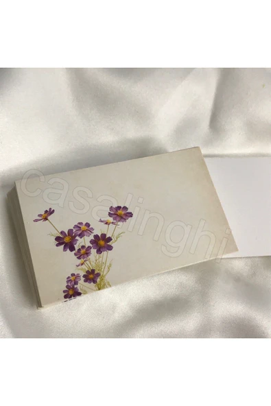 Yazısız Kart Mor Çiçekli Küçük Mesaj Kartı Mini Kartpostal 8x5 Cm - 40 Adet ürün görseli 1