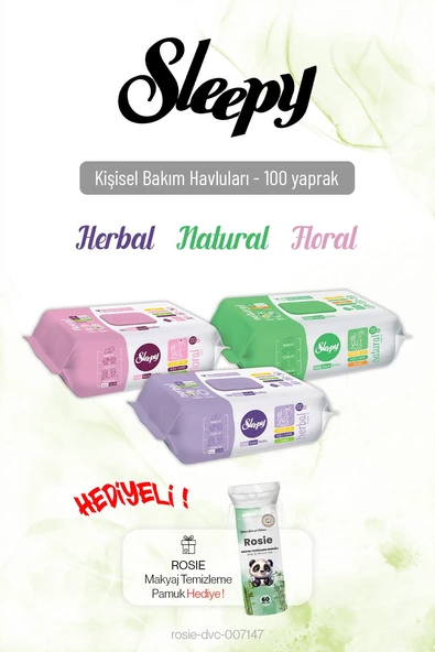 Sleepy 100'lü Kişisel Bakım Havlu Seti x3 ve Rosie Hediye ürün görseli 1