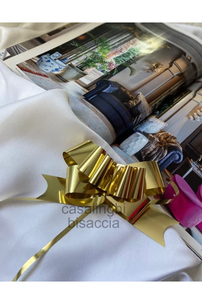 4 Adet - Metalik Altın Renk Çekmeli Fiyonk Süs 30mm (3 Cm) Hediye Paketi Süsleme ürün görseli 1