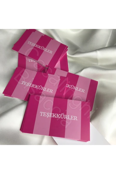 Pembe Çizgili Kart Teşekkürler Kartı Tebrik Kartı Pink Cards Kart 8x5 Cm- 20li ürün görseli 1
