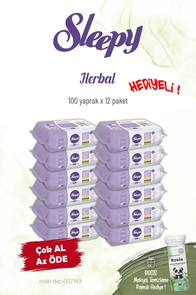 Sleepy Herbal 12 Paket Kişisel Bakım Havlusu 100'lü ve Rosie ürün görseli 1