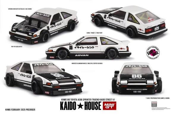 Mini GT 180 Toyota AE86 Sprinter Trueno Kaido Street V1 Model Araba ürün görseli 1