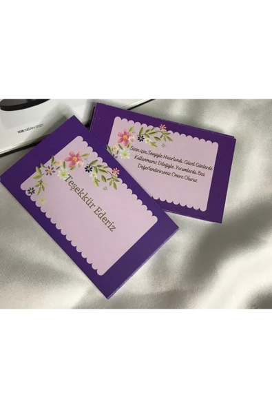 Çift Taraflı Teşekkür Ederiz Mor Renkli Teşekkürler Kartı Thank You Card 8x5 Cm - 40 Adet ürün görseli 1