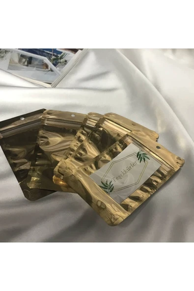 Çift Taraflı Gold Renk Doypack Ön Şeffaf Arka Silver- 8,5x14,5 cm (10 ADET) ürün görseli 1