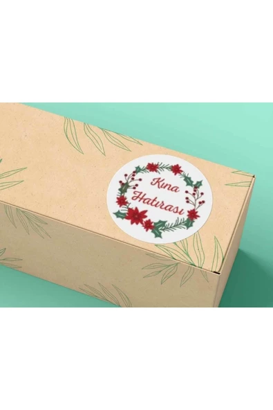 Kına Etiketi Çelenk Mat Sticker Kınamıza Hoşgeldiniz 4 Cm (100 Adet) ürün görseli 1