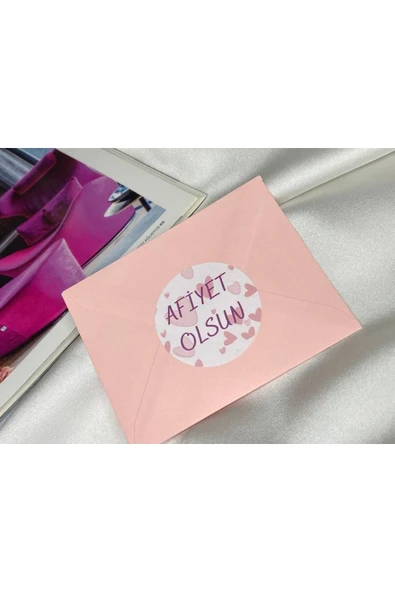 Afiyet Olsun Etiketi Yuvarlak Mat Sticker Pastane Cafe Pembe Kalpli 4 Cm (40 ADET) ürün görseli 1