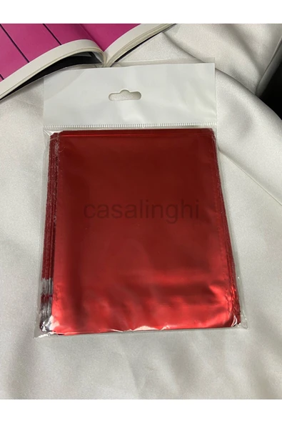 10lu- 15x25 Cm Parlak Kırmızı Kalın Hediye Paketi Metalize Shiny Red Gift Poşet Bantlı ürün görseli 1