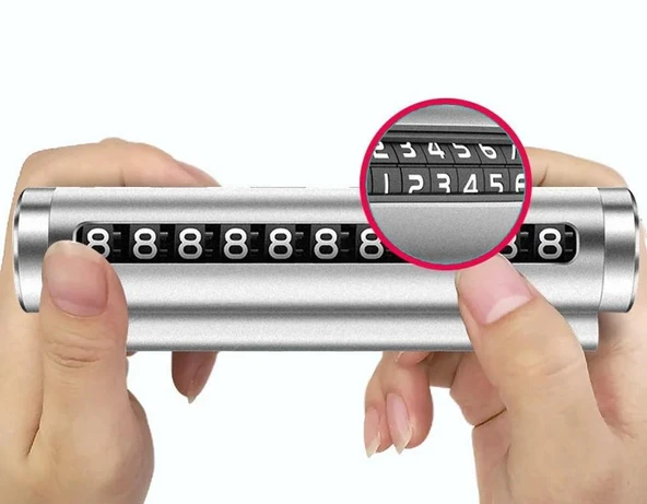 3B Trend Lüx Gümüş Renk Torpido Üstü Park Numaratörü Silindir Tasarım Araç İçi Telefon Numarası ürün görseli 1