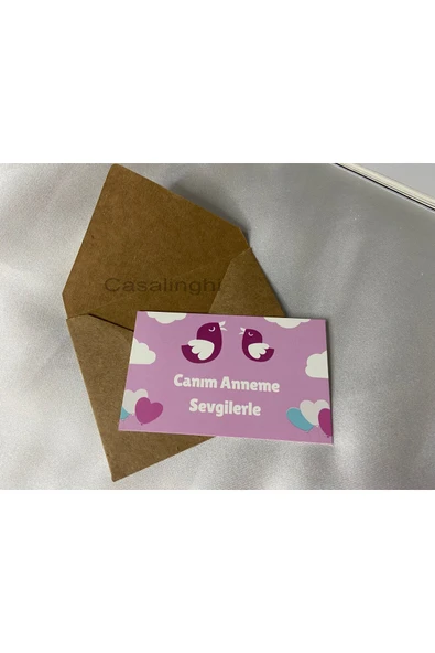 Pembe Canım Anneme Sevgilerle Tek Taraflı Mesaj Kartı 8x5 Cm - 20 Adet ürün görseli 1