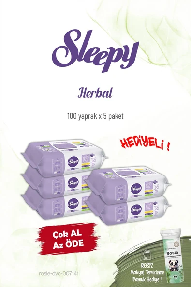 5 Paket Sleepy Herbal Kişisel Bakım Havlusu 100'lü ve Rosie ürün görseli 1