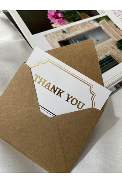 Yaldızlı Gold Renk Thank You Kart Tek Taraflı Mesaj Kartı 8x5 Cm - 25 Adet ürün görseli 1