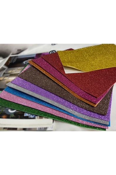 Yapışkanlı Simli Eva Karışık Renkli Eva Tabaka Okul Kurs Hobi Sanatsal Malzemeler 20x30 Cm - 10lu ürün görseli 1