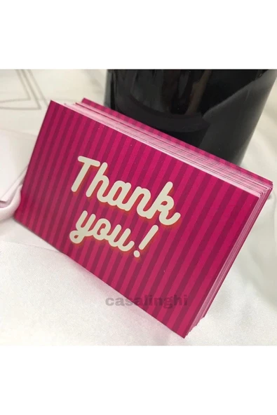 Pembe Çizgili Thank You Kartı E Ticaret Hediye Kartı Müşteri Memnuniyeti 8x5 Cm - 40 Adet ürün görseli 1