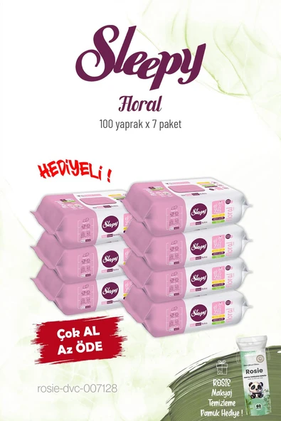 Sleepy Floral 7 Paket Kişisel Bakım Havlusu 100'lü ve Rosie ürün görseli 1