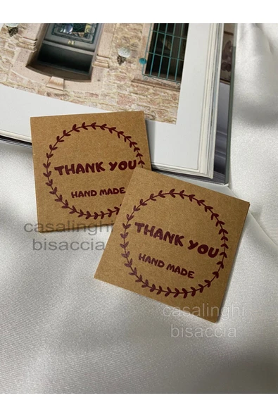 Kraft Thank You Hand Made Kartı E Ticaret Işletme Hediye Kartı 5x5 Cm - 40 Adet ürün görseli 1