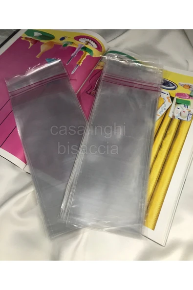 10x25 Cm (KAPAK PAYI DAHİL) Yapışkanlı Jelatin Poşet Bantlı Şeffaf Opp Torba Paket - (50 ADET) ürün görseli 1