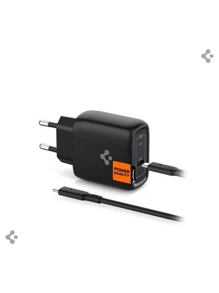 Spigen 45W USB-C Hızlı Şarj Aleti + Örgü Şarj Kablo Samsung PPS 2.0 / Isı Düşürücü GaN Akım Korumalı PD 3.0 Güç Adaptörü Super Hızlı Şarj iPhone & Android & iPad & MacBook Type-C Black ürün görseli 1