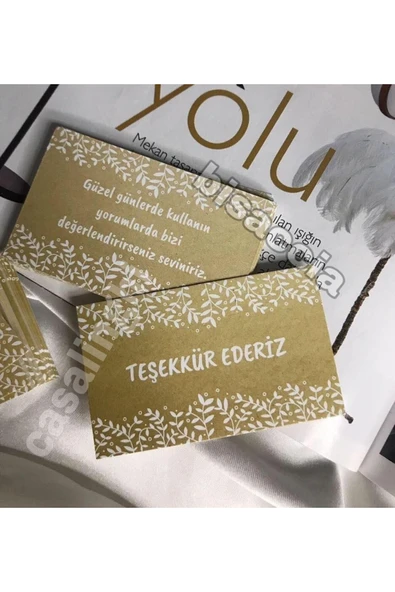 20 Adet- Çift Taraflı Teşekkür Ederiz Kartı Kraft Renk Mini Kart Thank You Card 8x5 Cm ürün görseli 1