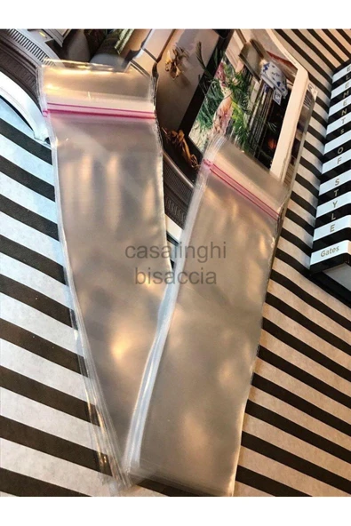 6x25 Cm (KAPAK PAYI DAHİL)- 100 Adet Yapışkanlı Jelatin Poşet Bantlı Şeffaf Opp Torba Paket ürün görseli 1