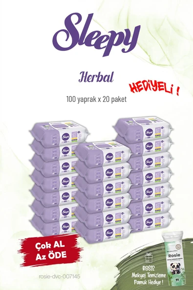 Sleepy 20'li Herbal Kişisel Bakım Havlusu 100'lü ve Rosie ürün görseli 1