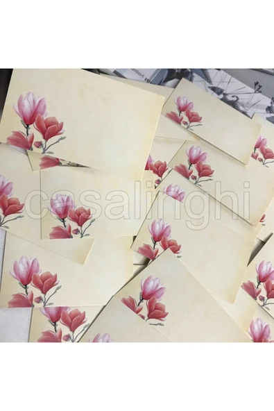 Pembe Lale Baskılı Yazısız Kart Küçük Mini Kartpostal Not Kartı 8x5 Cm - 10lu ürün görseli 1