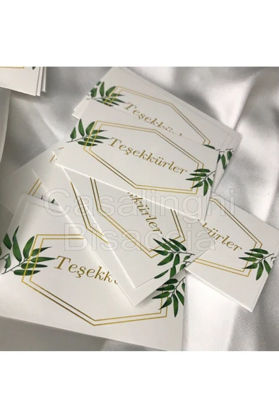 Yeşil Beyaz Teşekkürler Kartı Tebrik Ecommerce Kart Thank You Cards 8x5 Cm - 40 Adet ürün görseli 1